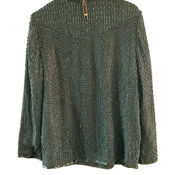 Valerie Stevens Black Beaded Silk Blend Long Sleeve Evening Top Size 6 Special - Picture 5 of 5